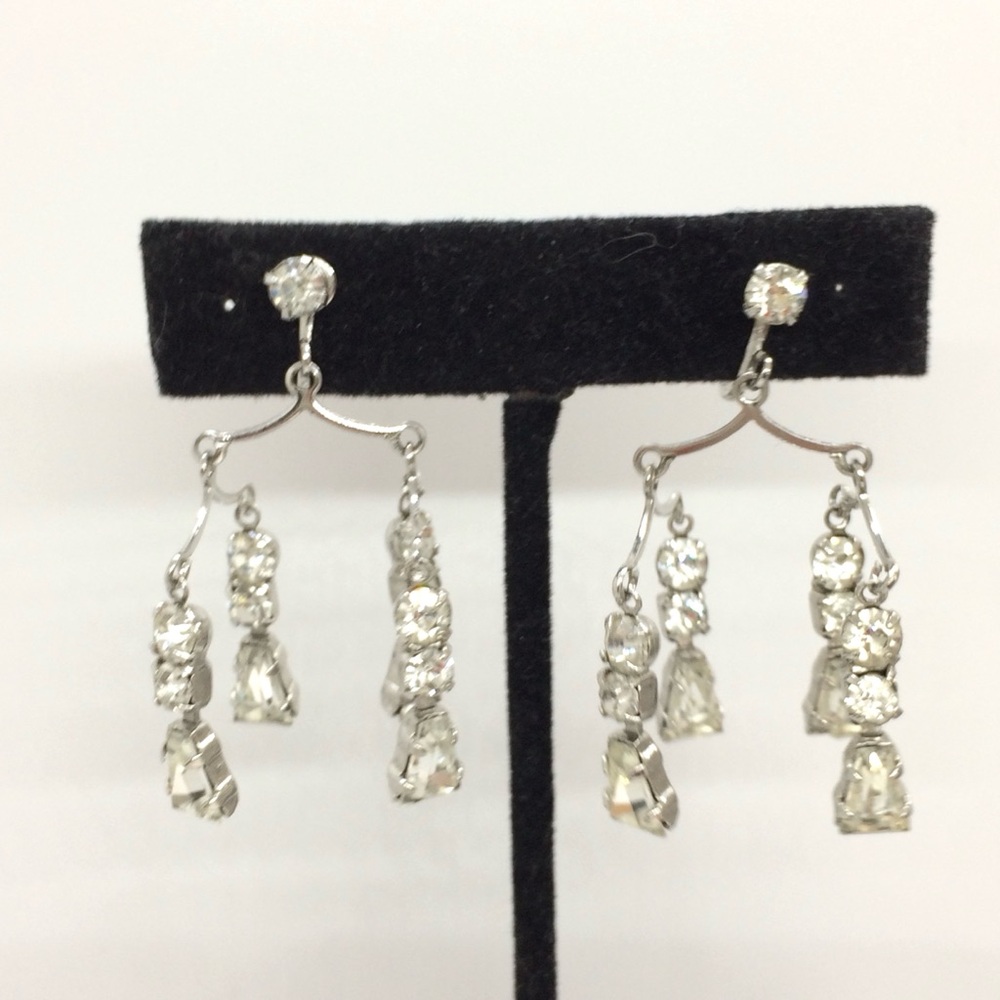VINTAGE MCM KINETIC EARRINGS MOBILE DANGLE RHINESTONE SCREW BACK CLIP CHANDELIER